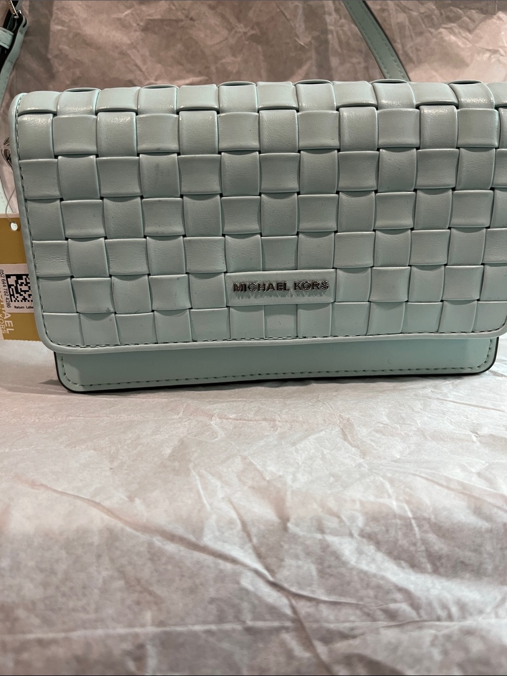 Michael Kors Woven Leather Crossbody in Pale Blue
